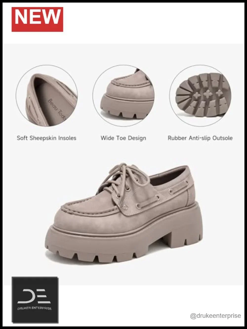 Women's Platform Oxford Shoes Suede Leather Chunky Heel Lace-Up